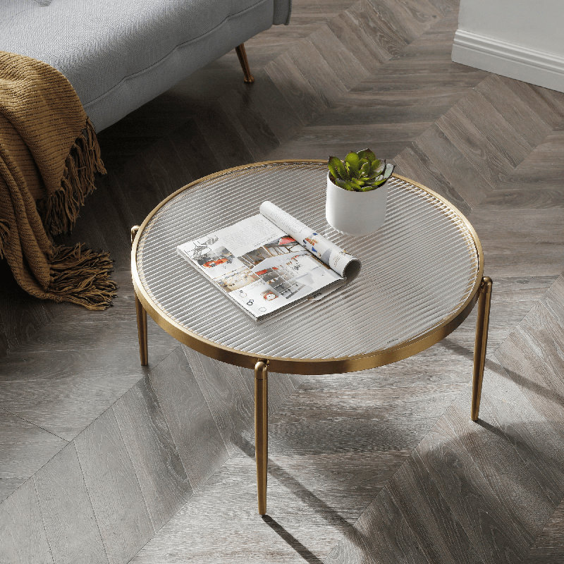 High Quality Addlie Modern Golden Charcoal Vacuum Plated Low Profile Round Coffee Table Gold